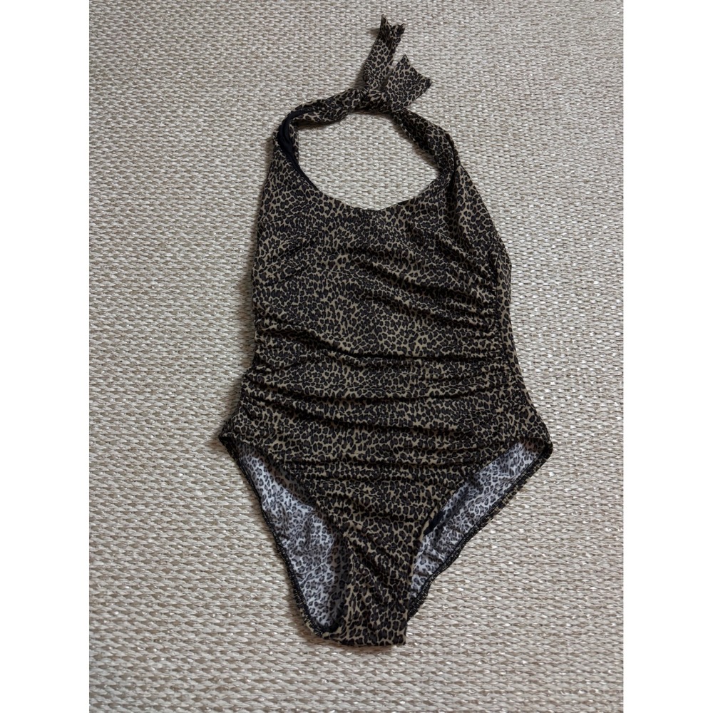 Miraclesuit Womens Leopard Halter One Piece Swimsuit Ruched Tummy Control 10
